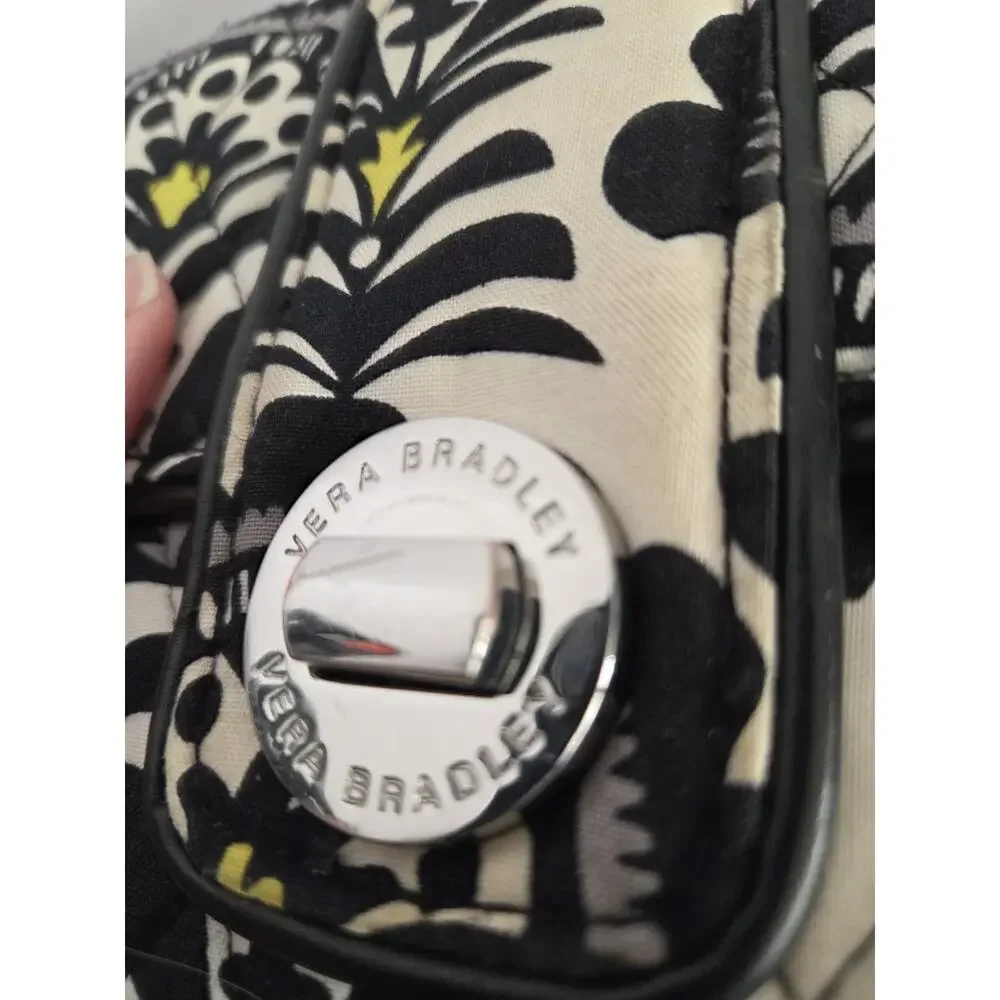 Vera Bradley Petite Crossbody Purse Fanfare Black White Strap Yellow Mini 6x6 In